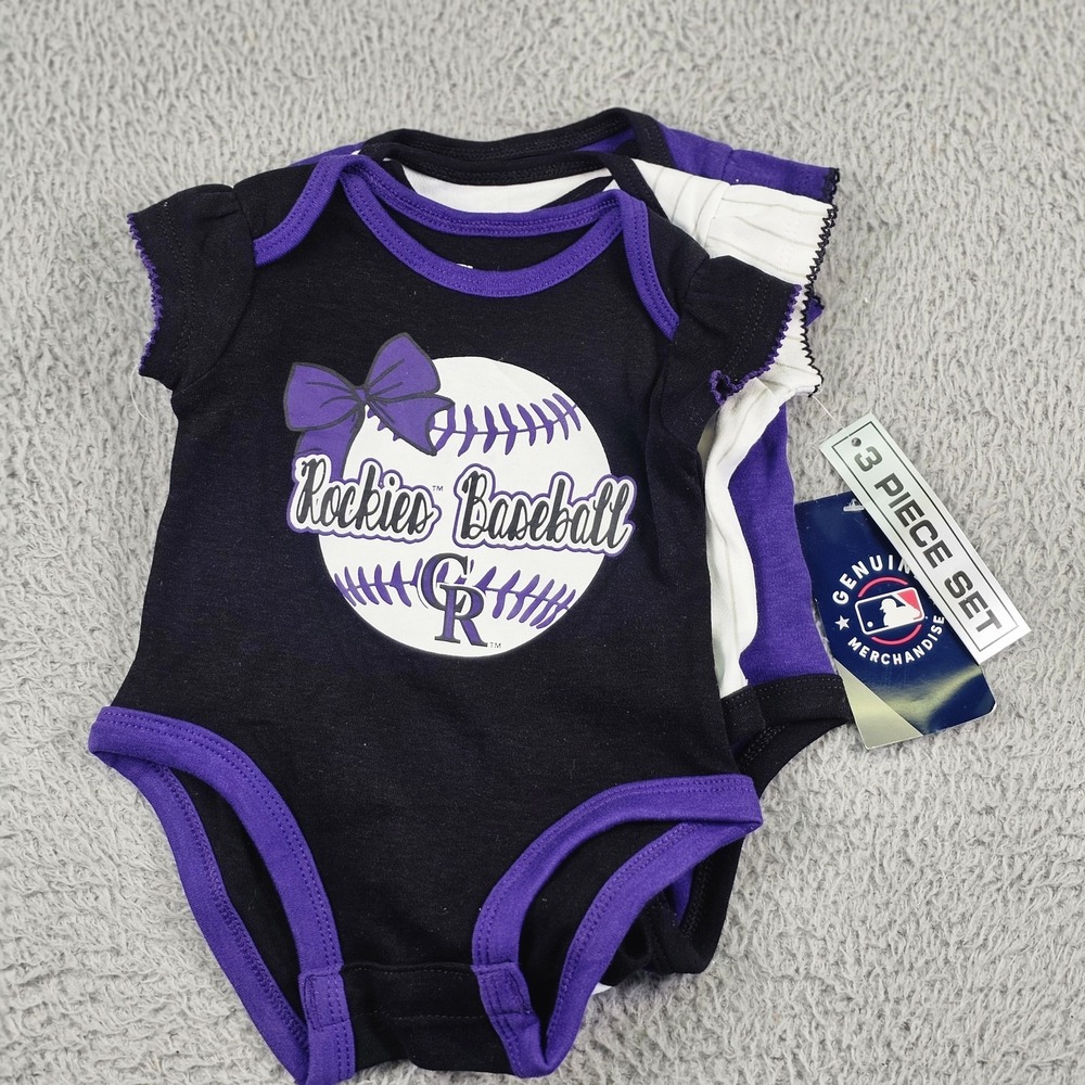 Colorado Rockies 3 Piece Bodysuit One-piece Set Baby Girls 0-3M MLB Baseball